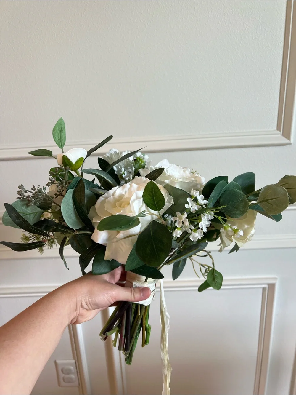White and Cream Faux Bridal Bouquet, Faux Florals, Silk Bridal Bouquet